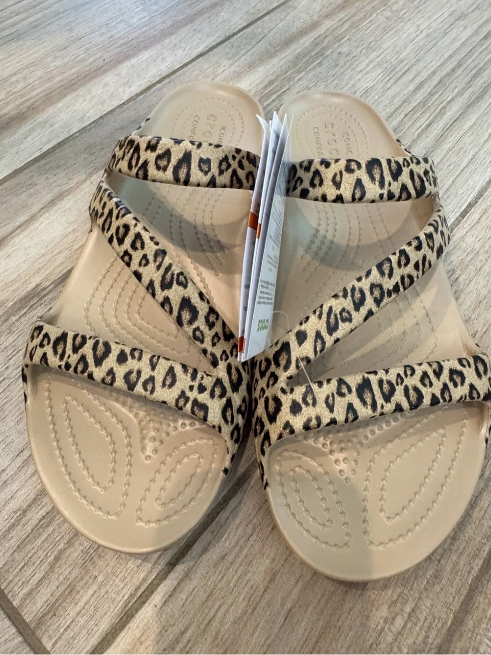 CROCS Leopard Print Strappy Sandals - Beige and Black